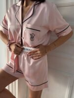 VS İpek Saten Pudra Pembe Şortlu Takım