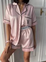 VS İpek Saten Pudra Pembe Şortlu Takım