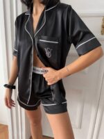 VS İpek Saten Siyah Şortlu Takım