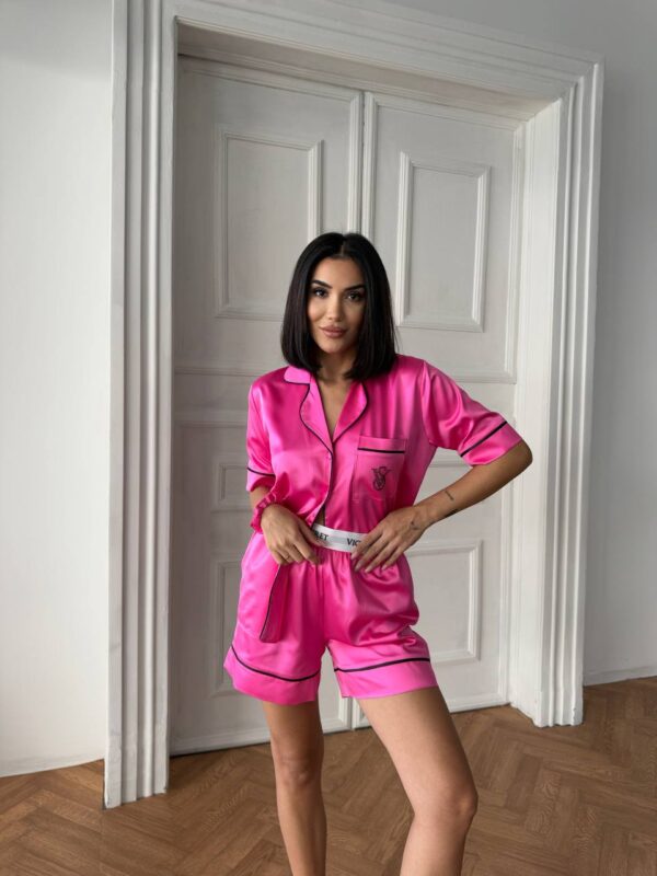 VS İpek Saten Pembe Şortlu Takım