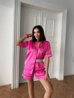 VS İpek Saten Pembe Şortlu Takım